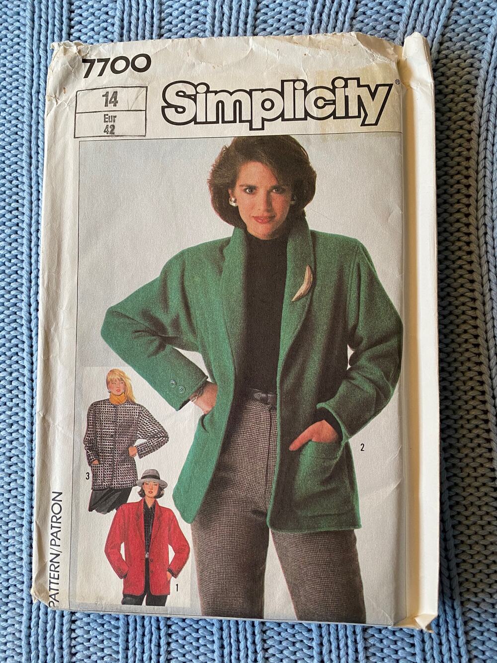 Simplicity 7700 jacket pattern boyfriend blazer size 14